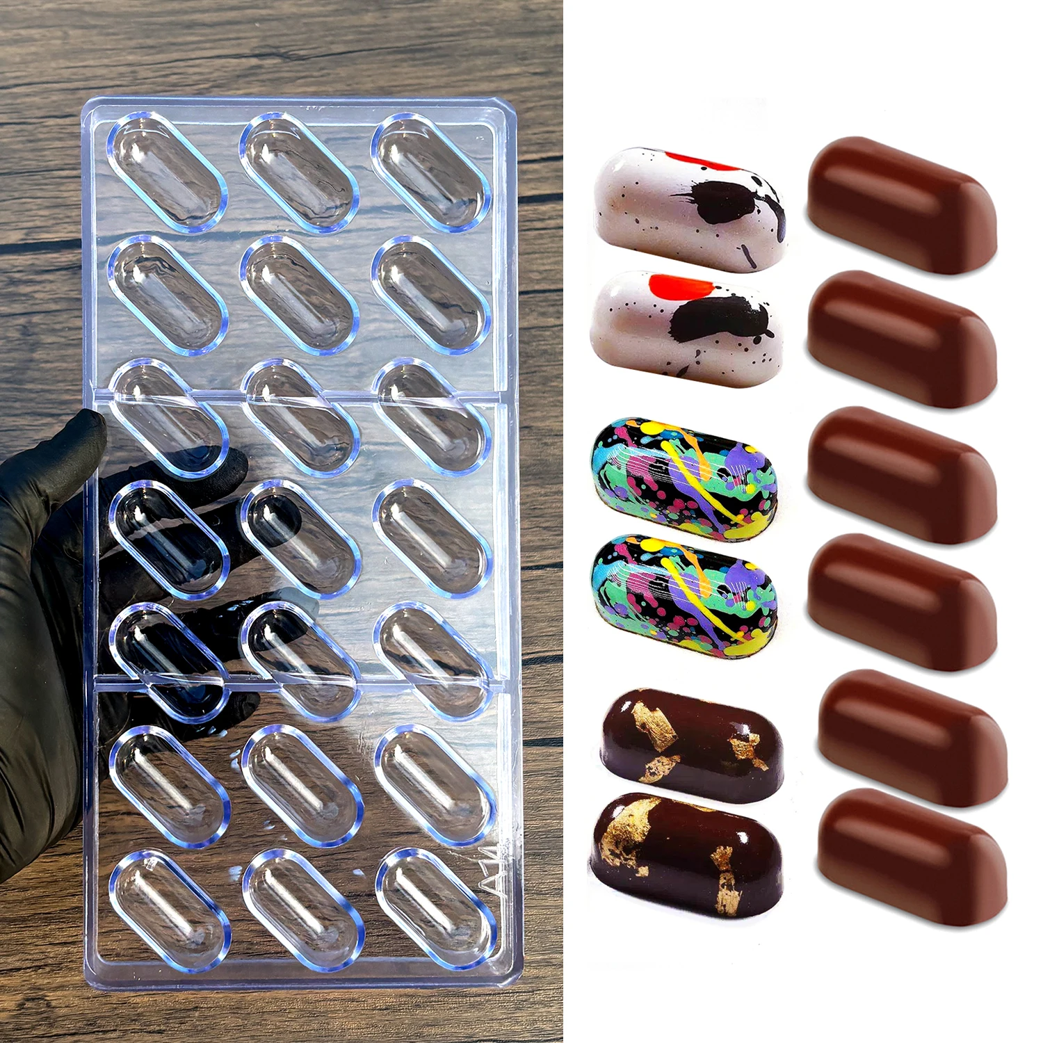 Small Capsules Shape Polycarbonate Chocolate Mold, Beginner Friendly & Easy Release Candy Bonbons Baking Mould