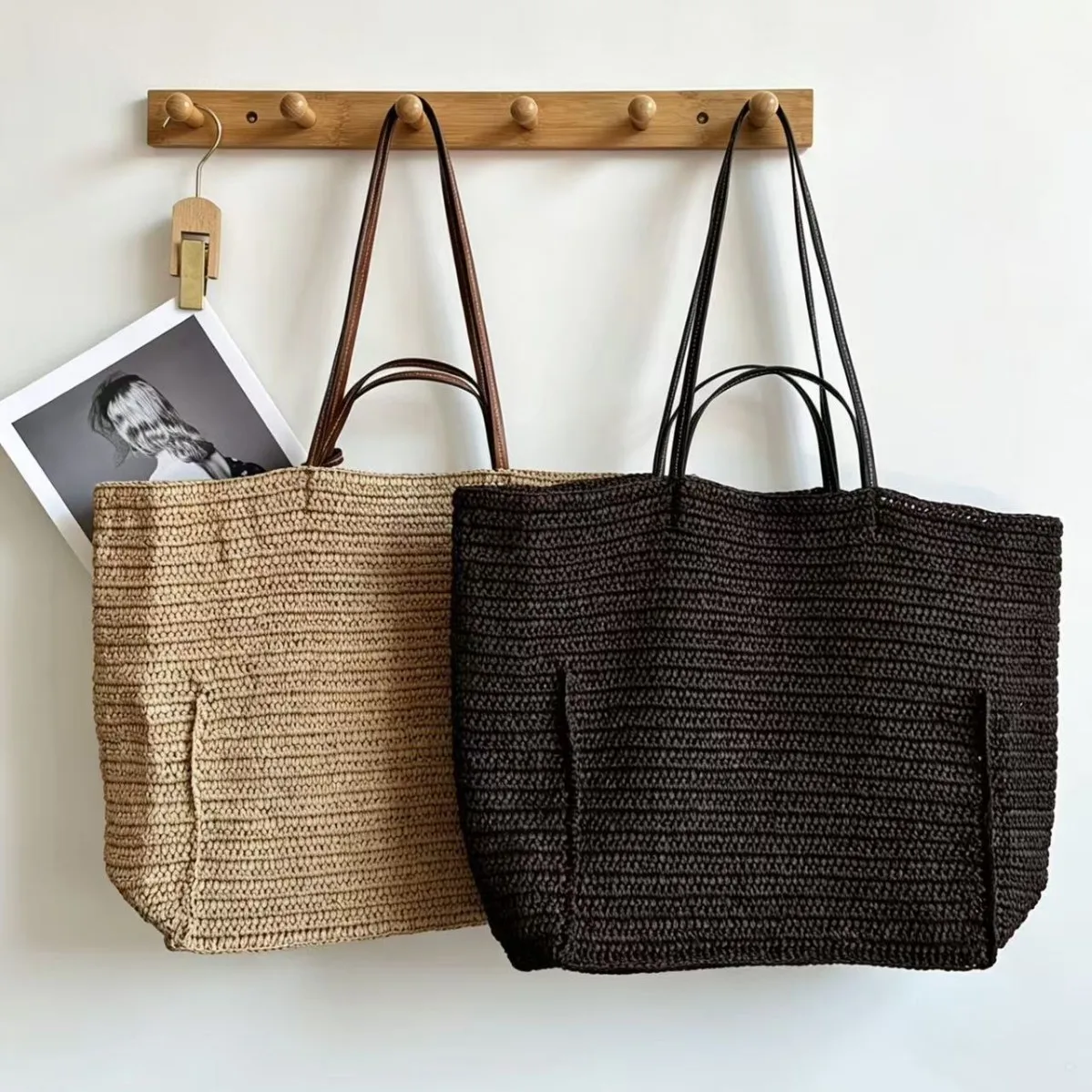 Large Capacity Beach Bag Paper Rope Woven Shoulder Bags for Women Travel Beach Bag NEW Knitting Tote Purses and Handbags Shopper