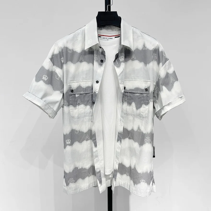 

Мужская рубашка свободного кроя из чистого хлопка с принтом, дышащая, повседневная, в градиентных цветах, для работы, в стиле кэжуал