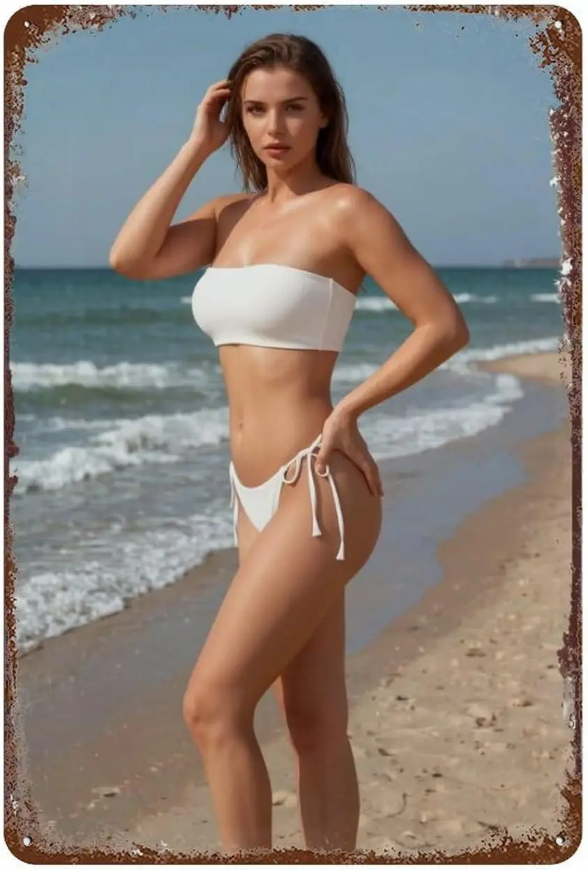 Sexy Woman Bikini Ocean Horizon Metal Tin Sign   | Suitable for living room, saloon, diner, clubhouse, porch, lake house, vacati