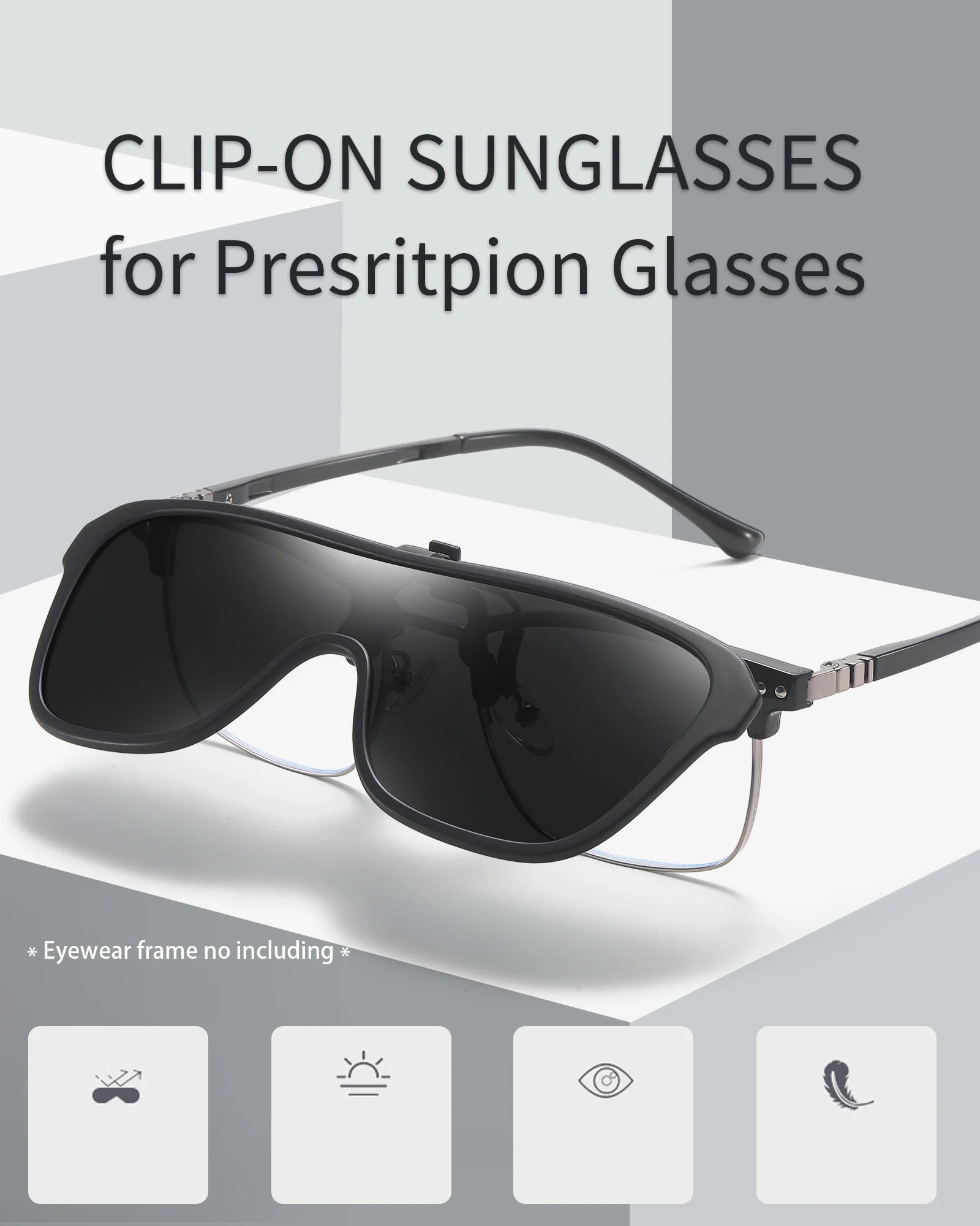

VEITHDIA Brand Polarized Sun Glasses Clip-on Flip Up Clip Rimless Sunglasses for Prescription Glasses - TAC Lens with UV400 VK1