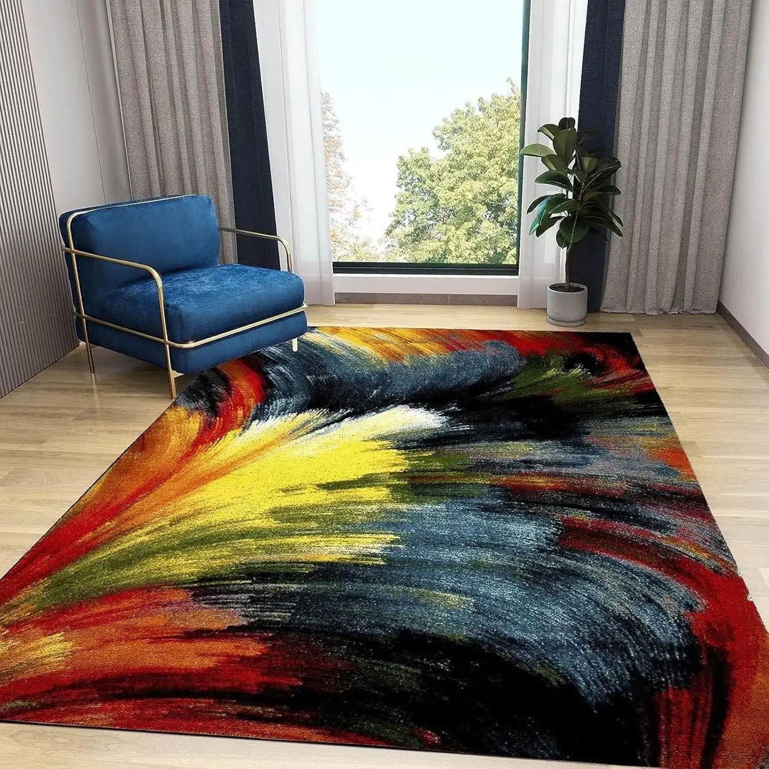 

VIKAMA Modern Colorful Oil Painting Style Loop-Pile Carpet Living Room Bedroom Office Large Area Floor Mats Home Decoration