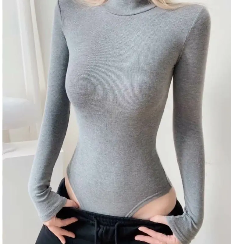 

Женское боди с высоким воротом, модный облегающий топ, однотонный, сексуальный, с длинным рукавом, для осени и зимы, базовая модель для многослойных образов
