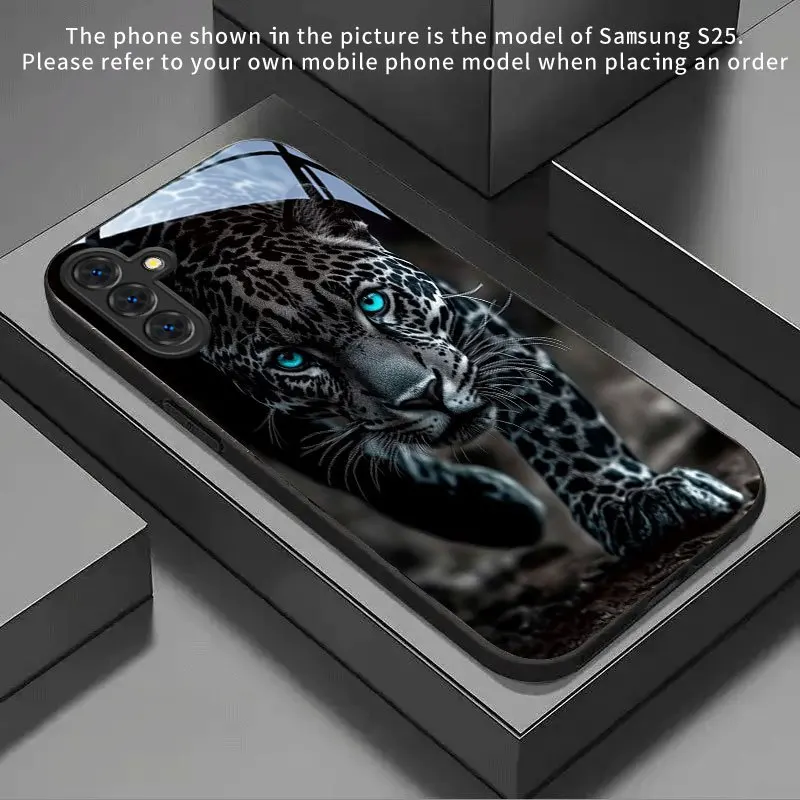 

Blue-eyed Leopard pattern new black phone case tempered glass for Samsung Galaxy S26 S25Ultra/S24 +/S24FE/S23/S22/S21/S20