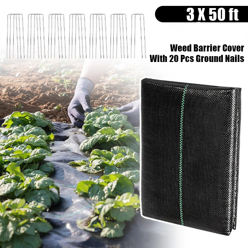 3X50ft Agricultural Anti Grass Gardening Weed Barrier Fabric Permeable Anti-Weed Mesh Geotextile Greenhouse Weeding Control Mat