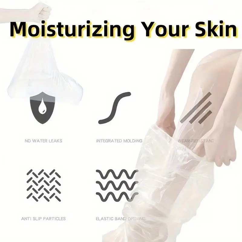 10 Stück, wiederverwendbare, transparente Kunststoff-Beinmasken mit elastischen Rändern für eine intensive Feuchtigkeitspflege, ideal für die Beinpflege zu Hause. – Detail 8