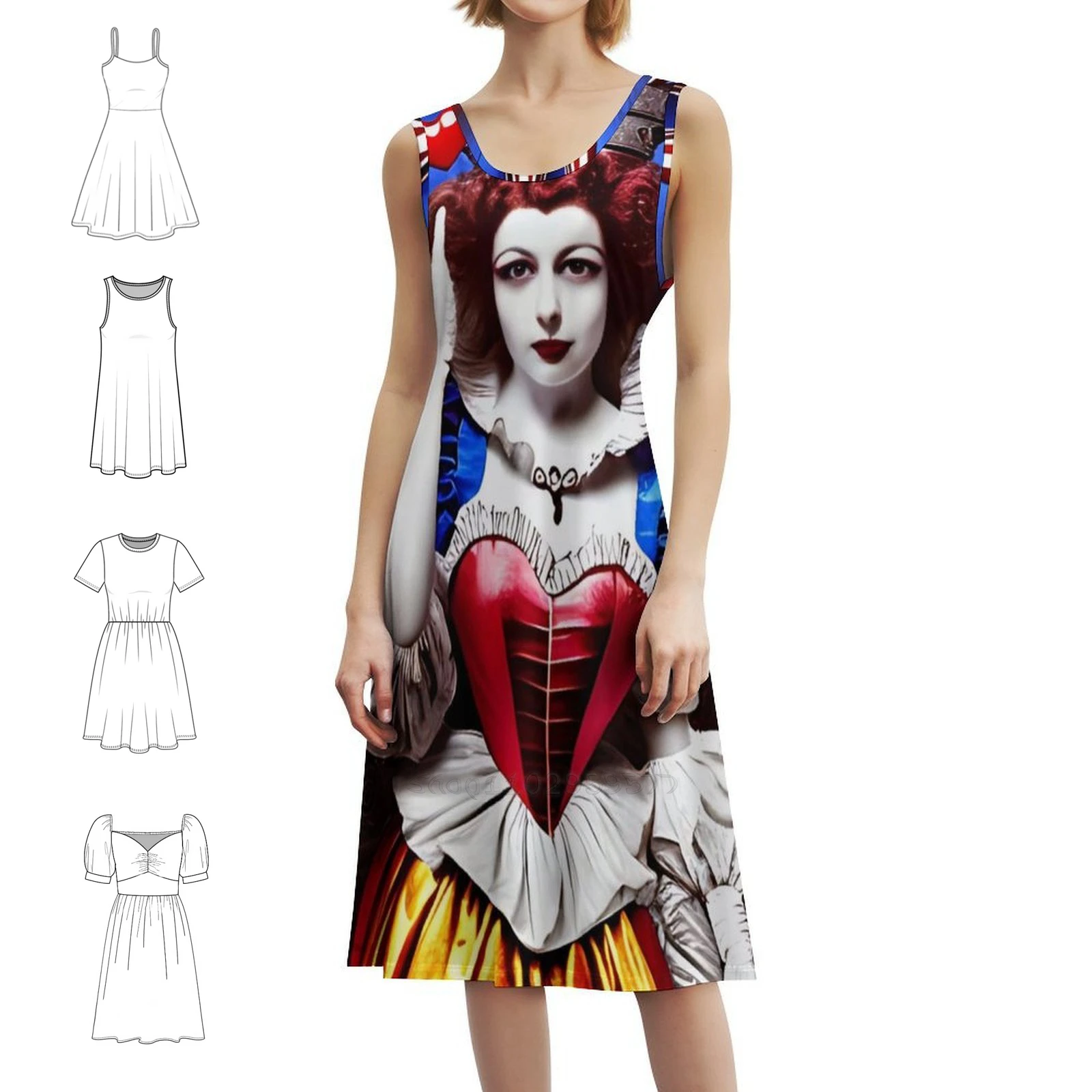 

Платье королевы с цветочным принтом для женщин, весна-лето, повседневное платье для вечеринки, Designafind, вечернее платье «Алиса в королевы сердец»