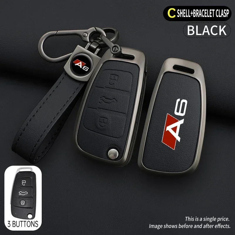 Voor AUDI A6 S6 RS6 C5 C6 C7 4F S Line Zinklegering Lederen Autosleutelhoes Beschermhoes Sleutelhanger Tas Autoaccessoires