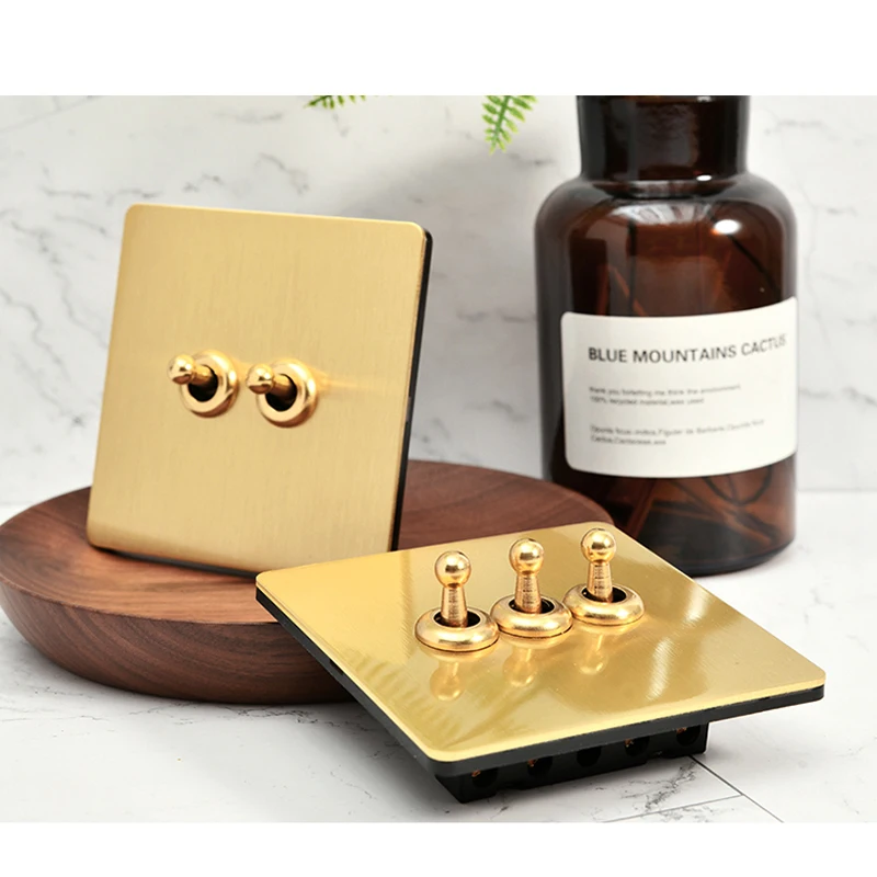 Gold Wall Light Toggle Switch Vintage Brass Lever Stainless Steel Panel,EU FR USB C Socket 1-4 Gang 2Way Switch TV