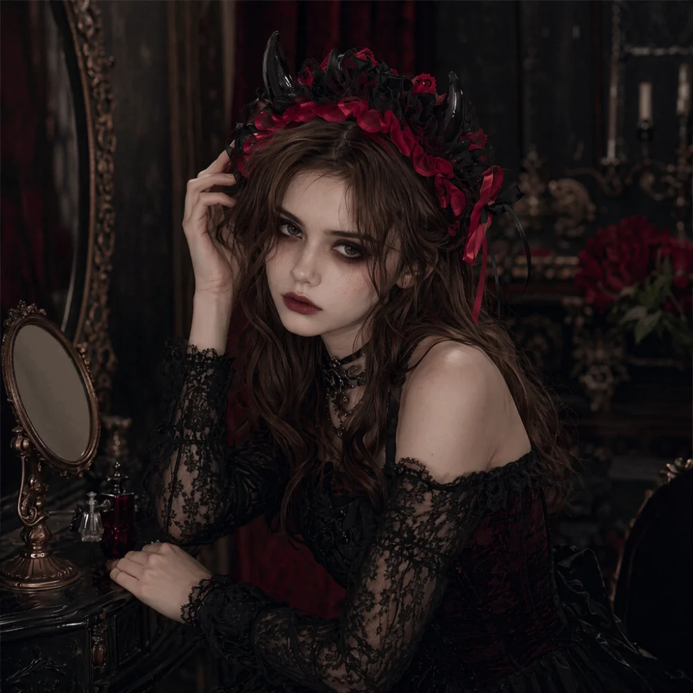 Lace-up Ruffle Devil's Corner Hair Band Bow Punk Little Devil Headband Cosplay Tulle Gothic Headwear Lolita Accessories