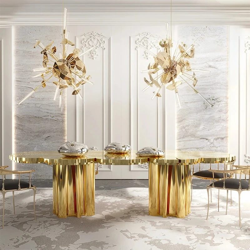 Irregular special-shaped dining table light luxury high-end villa luxury restaurant oval designer fashion