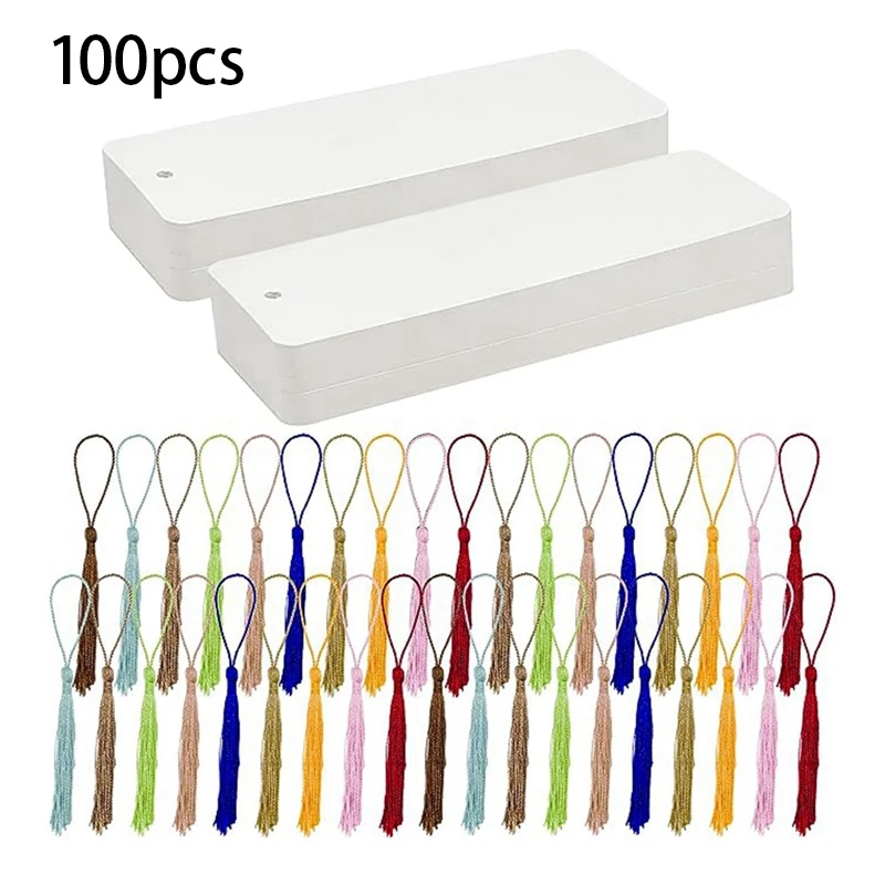 Set di 100 segnalibri vuoti pacchetto di materiali segnalibri confezione di materiale artigianale con nappe colorate per etichette fai da te e regalo