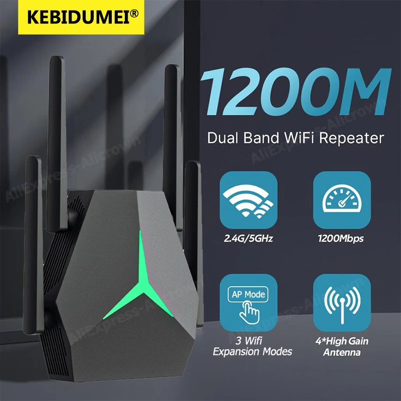 

5Ghz AC1200 WiFi Repeater Router 3 Mode Wireless WiFi Extender Amplifier 2.4G/5GHz Dual Band Signal Booster Long Range Network