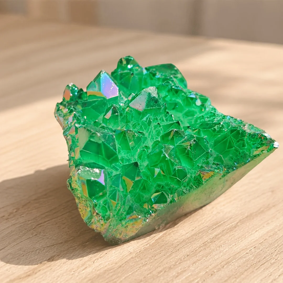 1pc Dark Green Angel Aura Quartz Cluster, Iridescent Crystal Display Specimen, Sparkling Green Quartz Formation,Desktop Ornament