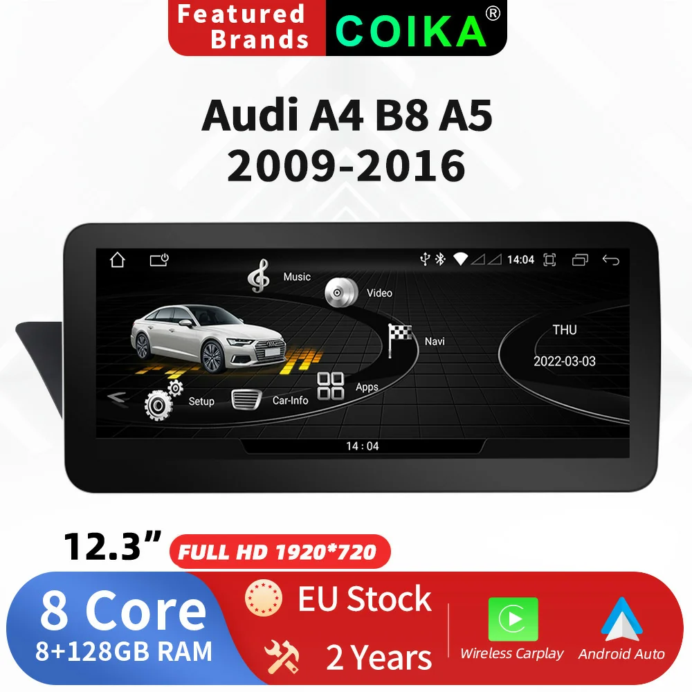 COIKA HD Touch Screen Car Multimedia Radio Player For Audi A4 B8 A5 2009-2016 WIFI BT SIM GPS Wireless Carplay DSP IPS Big Tools