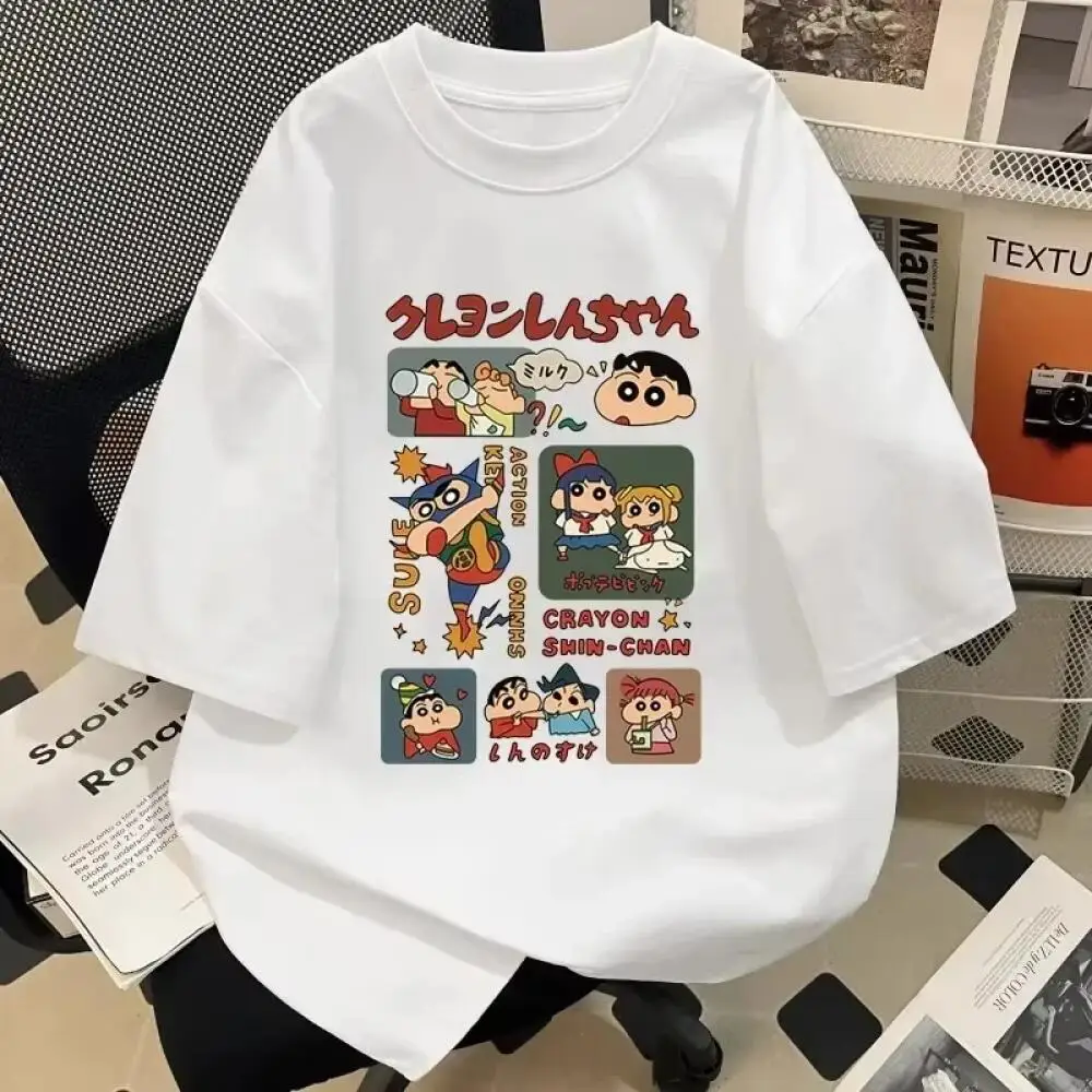 Crayon Shin-Chan Print T-Shirt Women Men Casual Loose Short Sleeve Anime Graphic Tee Harajuku Streetwear