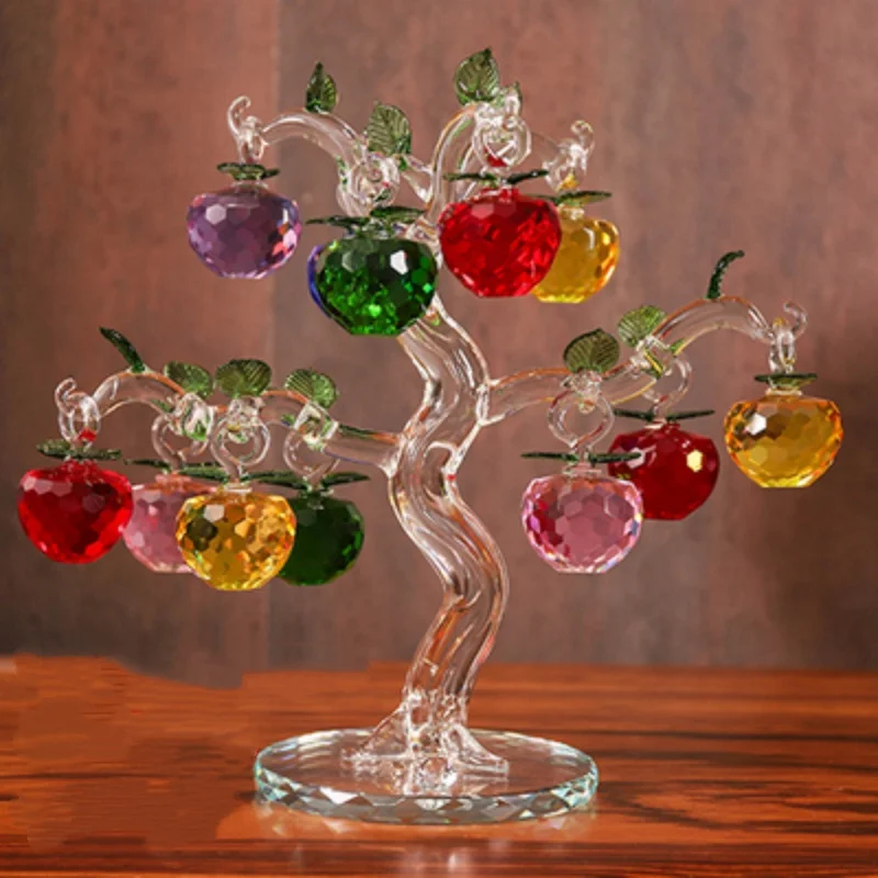 Crystal Colored Apple Tree Ornament modern exquisite handicraft Creative Decorative Home Office Desktop Display Gift