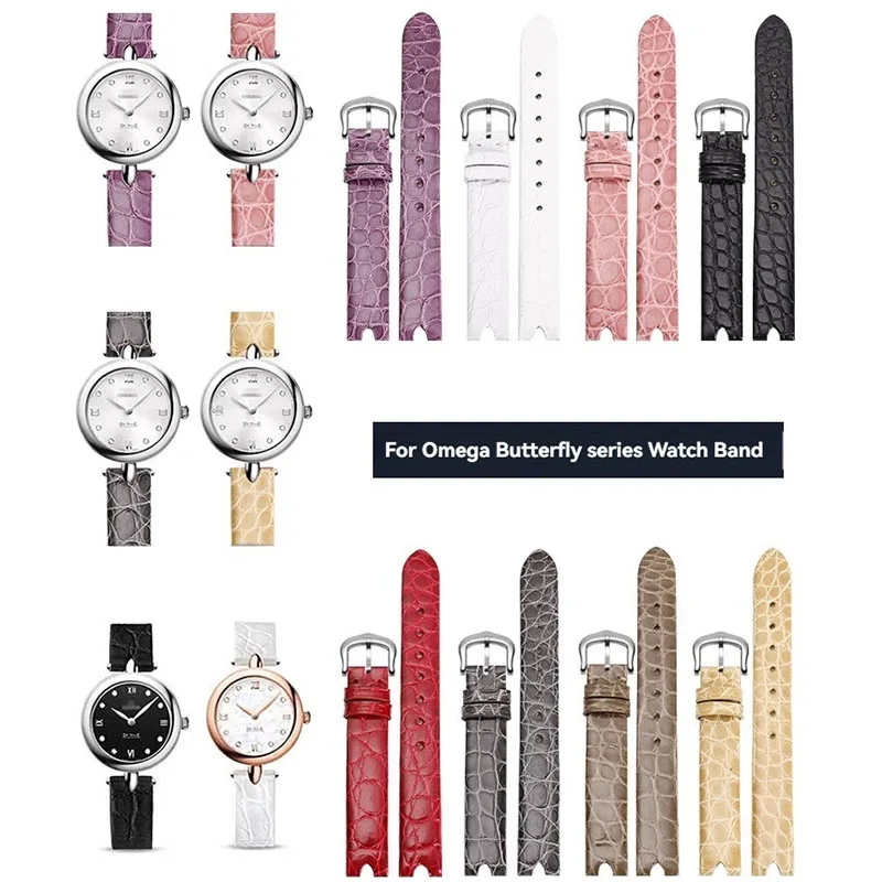 Per Omega Butterfly Fly cinturino per orologio alligatore 12mm cinturino dentellato 424.13.2 cinturino in pelle di coccodrillo nero bianco rosso