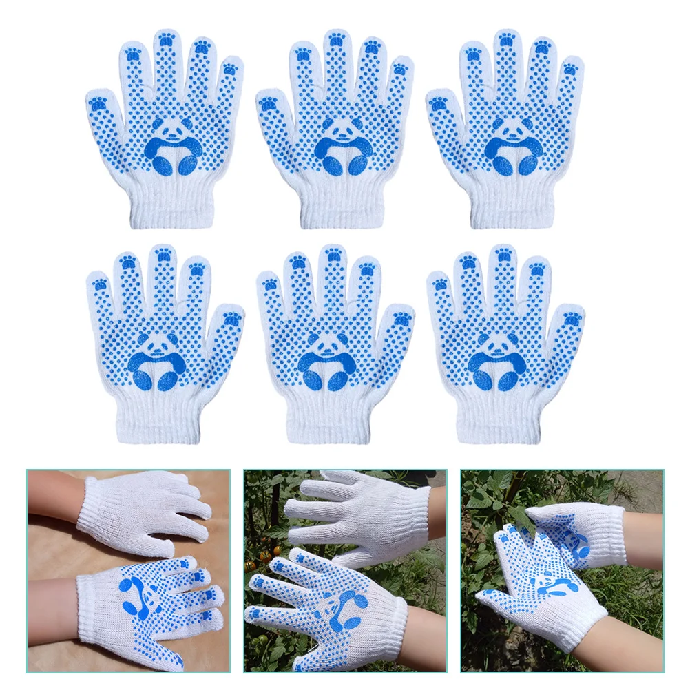 3 Pairs Panda Gloves Womens Working Boy for Children Kids Garden Safety Fabric Yard Gardening Toddler Girls