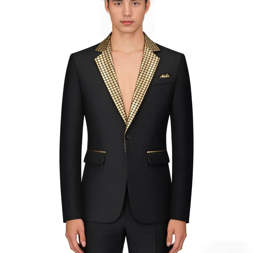 Fashion Mens Blazer Jacket Slim Fit Plaid Patchwork Modern Casual Business Suit Coat Sophisticated Style For Men Apparel