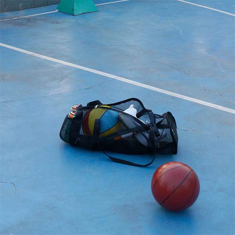 Tas penyimpanan basket olahraga kapasitas besar, tas ransel latihan jaring olahraga, tas Duffel Selam, tas pantai lipat dengan ritsleting