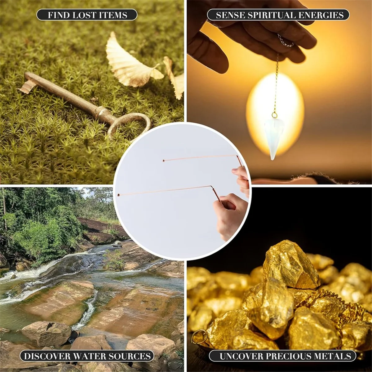 Copper Dowsing Rods - 2PCS Divining Rods+Dowsing Pendulum + Divination Mat- Divining Water, Treasure, Buried Items Etc