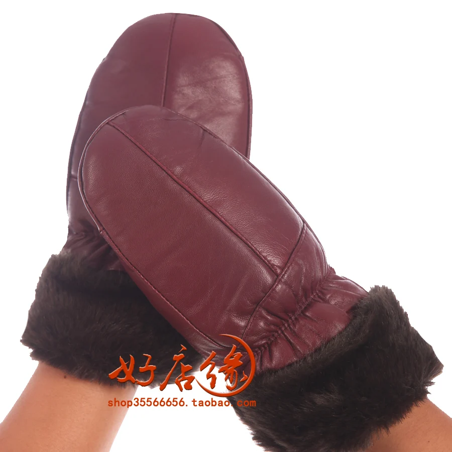 Woman autumn velvet solid thick 100% sheepskin Gloves female winter warm 100% leather fold Mittens lady sheepskin glove