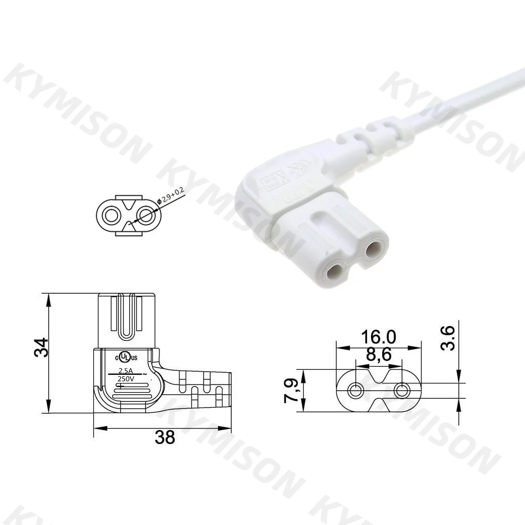 EU Euro Power Cabo de Extensão, 2 Prong Plug para IEC320 C7 Figura 8, Adaptador de ângulo, Samsung, Philips, Sony, TV LED, 2m, 3m, 5m