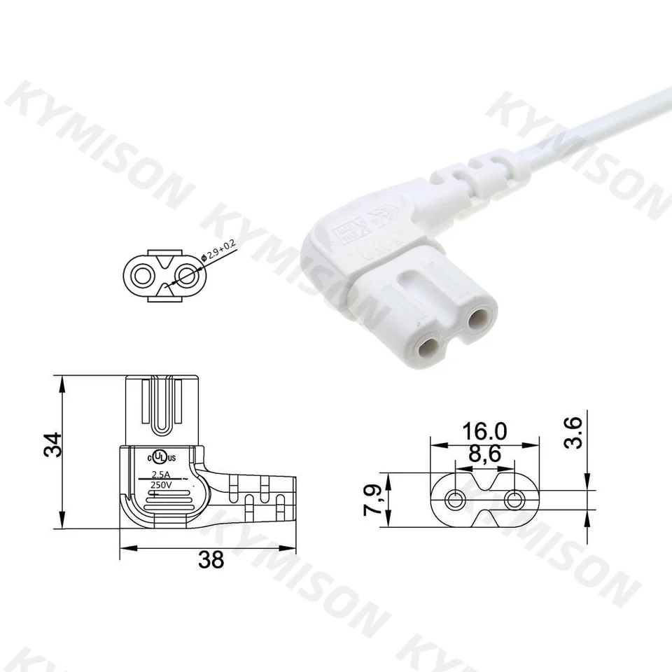 EU Euporean 2 Prong Plug to IEC320 C7 Figure 8 Angle Adapter Power