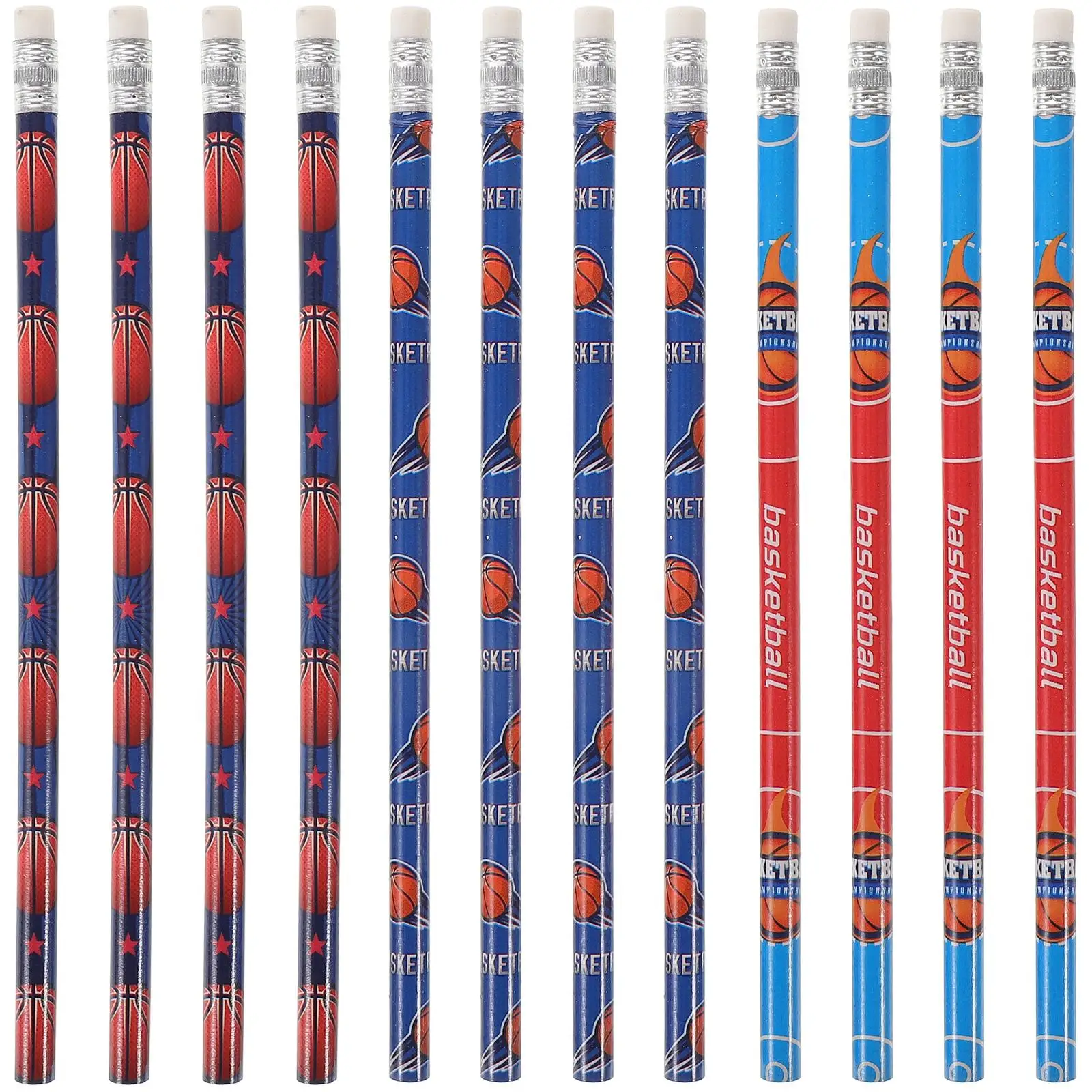 

12 Pcs Birthday Pencils for Students Basketball Sports Themed Erasers Wooden Bulk