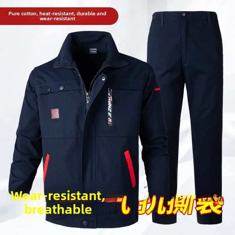 

Thiened Pure Cotton Workwear Set for ian/W Men Women Spring Autumn Sle Anti-Scald Wear Resistant Garage Cons...