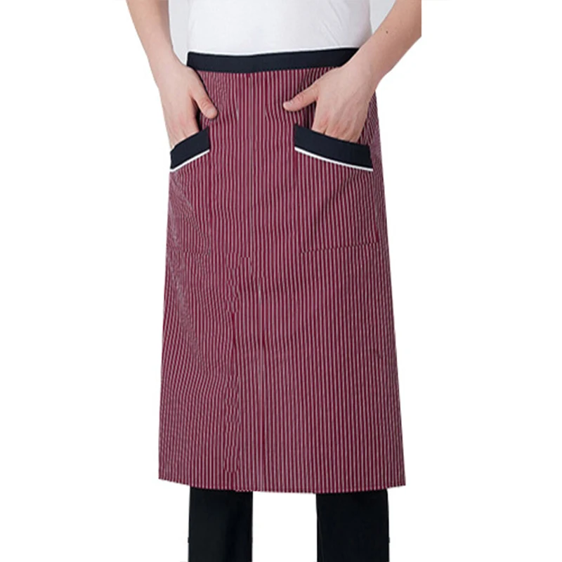 Restaurant Kitchen Cuisine Cooking Apron Canteen Men and Women Chef Length Apron Hotel Bakery Female Waiter 2 Pockets Apron