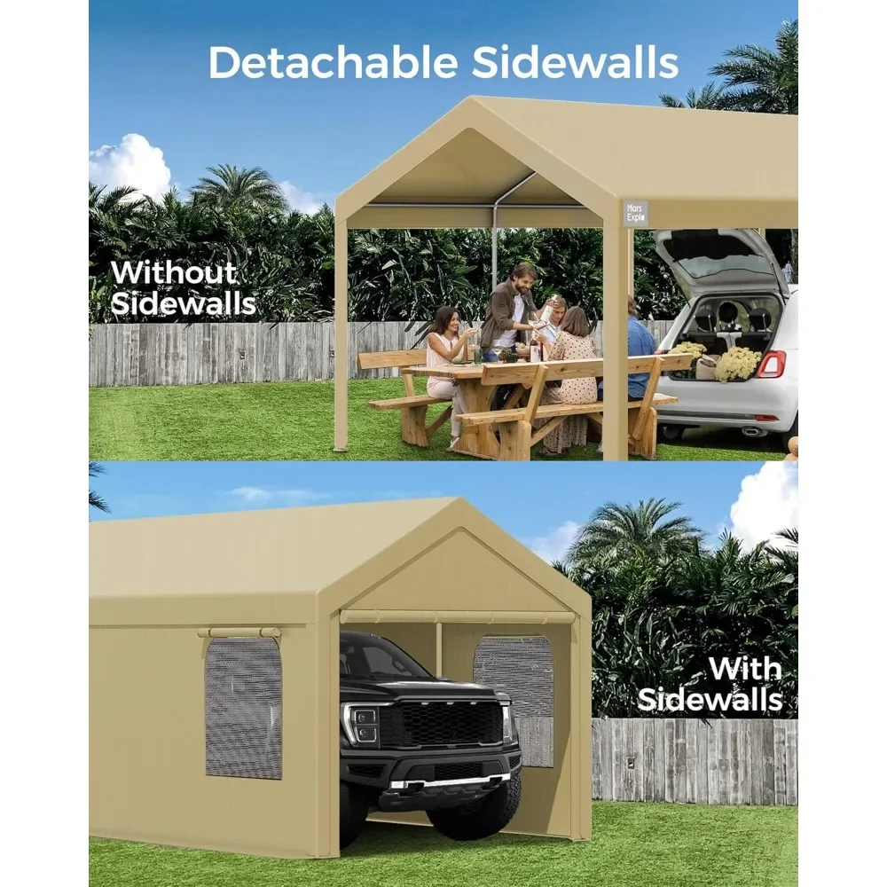 10 X 20 Foot Heavy-duty Garage with Side Doors and Rolling Shutter Windows, Equipped with All Season Waterproof Fabric