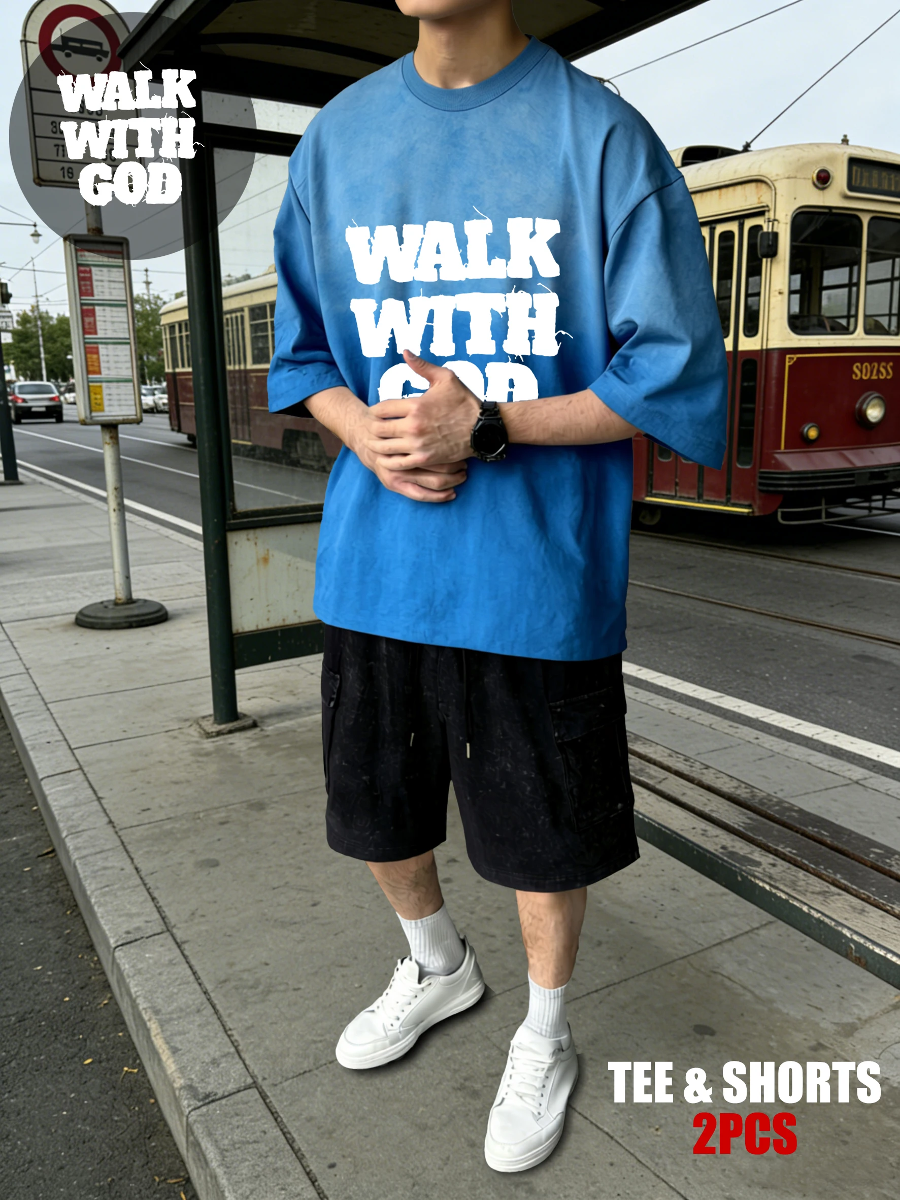 

Walk With God Design Tie-Dye Mens Tee Shirt Summer Cotton T-Shirts New Breathable Retro Clothes Unisex All-Match Sportsuit