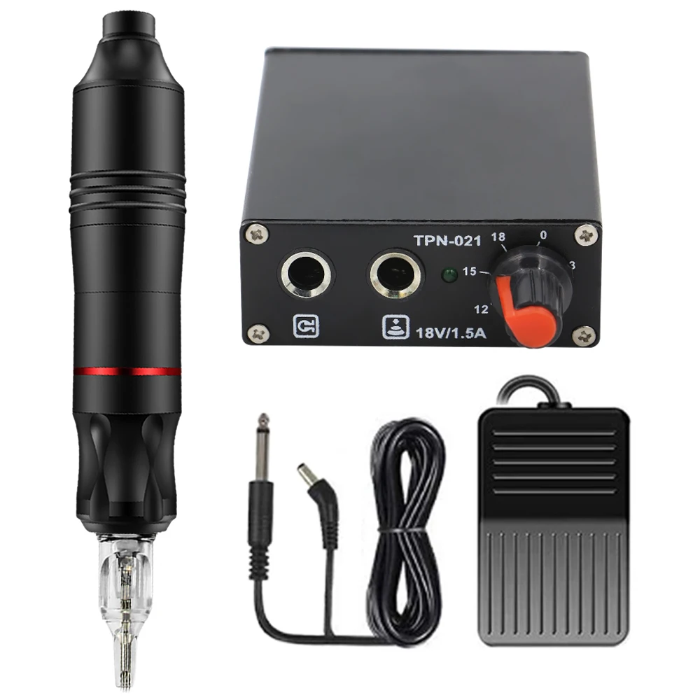 Complete Cartridge Tattoo Pen Machine Kit with Tattoo Power Supply Pedal and Cartridge Needle for Tattoo Artist Set