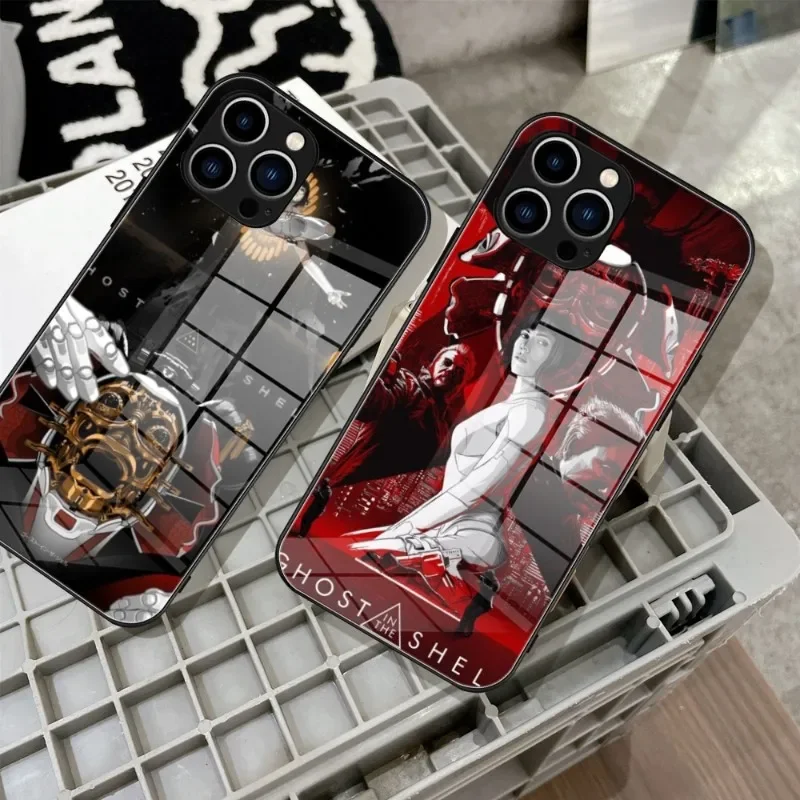 Cartoon Phone Case Tempered Glass For IPhone 15 14 11 12 Pro 8 7 14 15 Plus X 13 14 Pro MAX XR G-Ghost In The Shell Covers