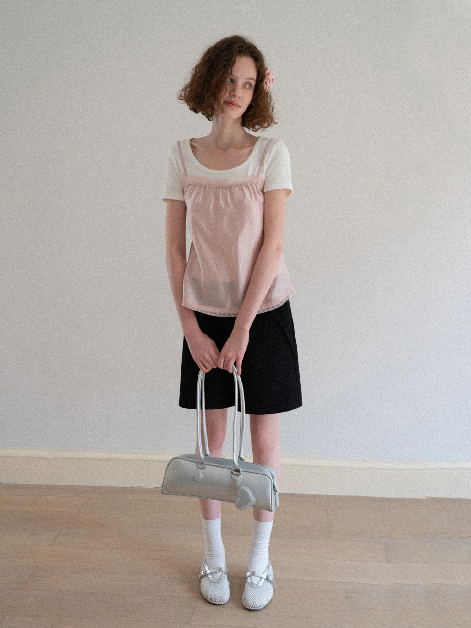 Pink Lace Trim Layered Vest Strap Women Summer Thin Outerwear Top EGGKA Straight Cut Style Pure Color Daily Wear