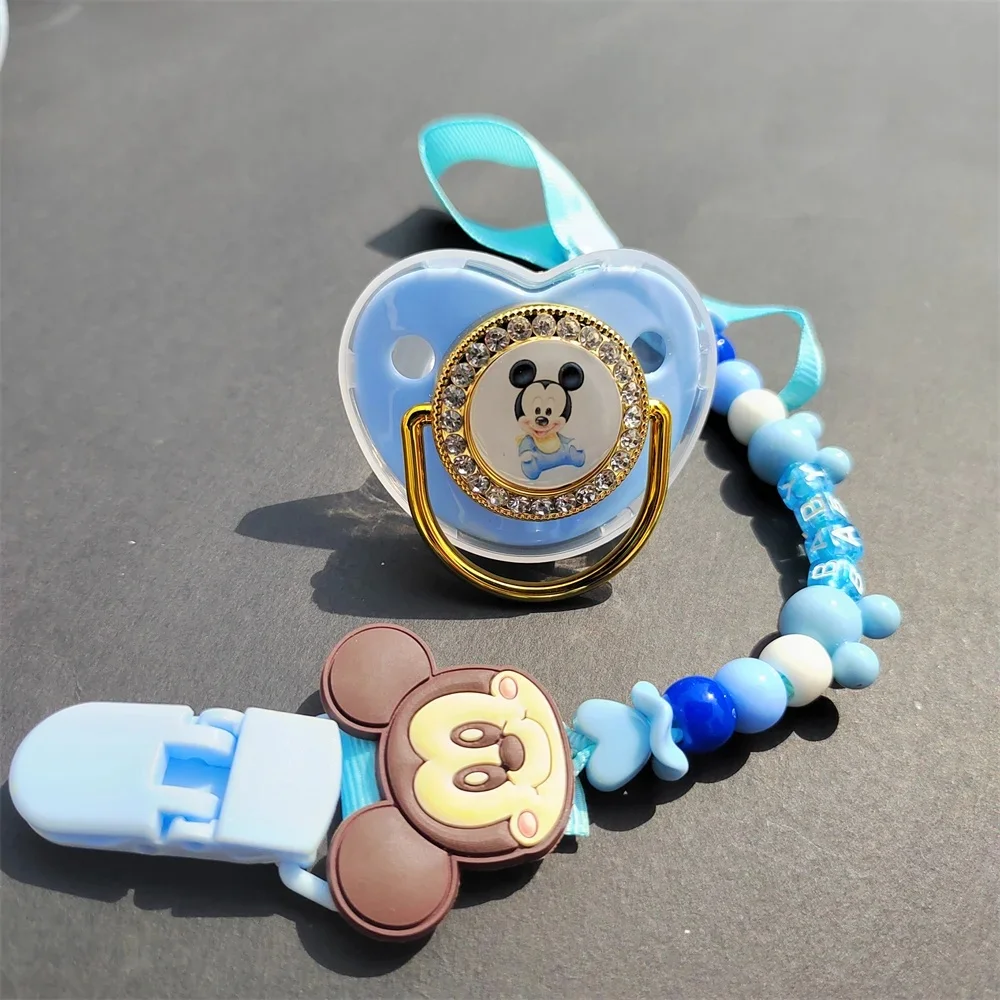 [Cute Mickey Mouse Teegel] Clip per ciuccio personalizzata per bambini ciuccio glitter oro di lusso ciuccio in silicone senza BPA Baby shower