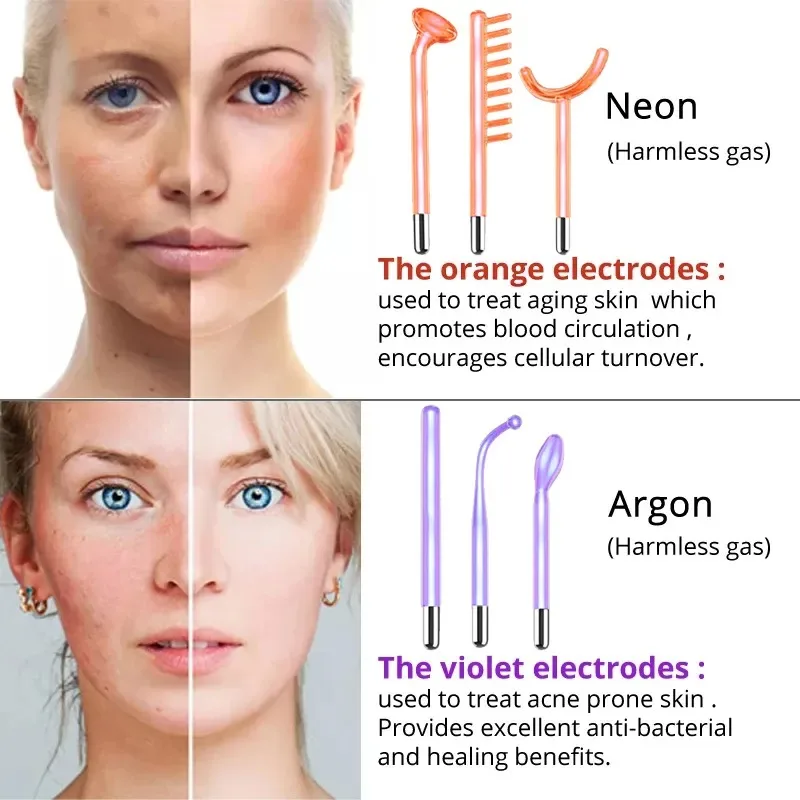 Аппарат Darsonval Портативный Высокочастотный для терапии кожи лица с 6 неоновыми и аргоновыми палочками для удаления зерен, палочка для терапии лица