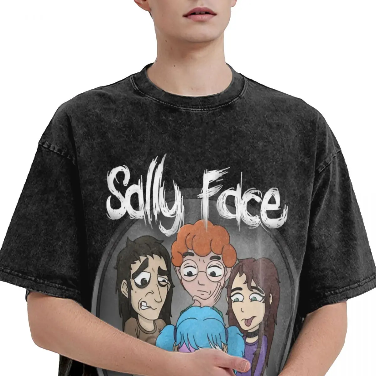 Sallyface Sal Fisher Washed T Shirt Streetwear Hip Hop Novelty T-Shirt Sally Face Tee Shirt for Men Women 100% Cotton Summer