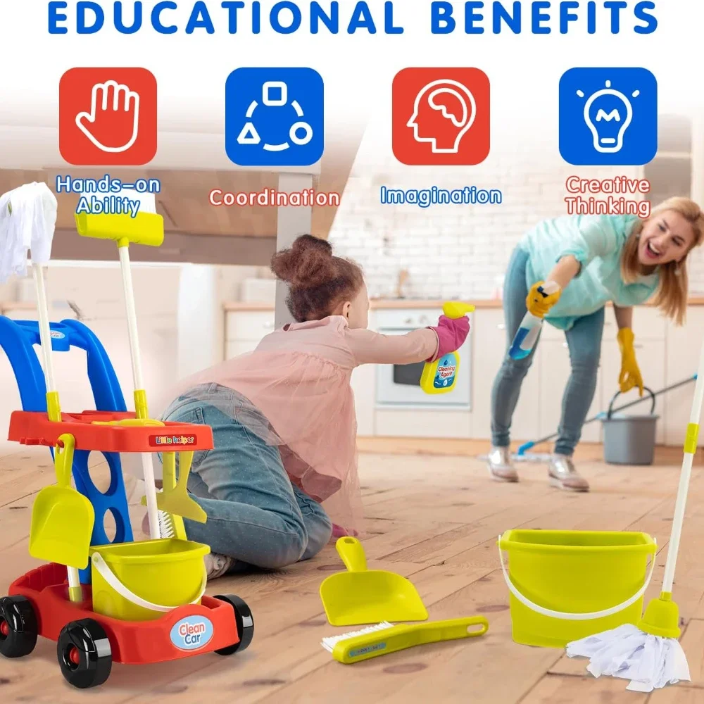 11 pçs fingir jogar vassoura e esfregão conjunto crianças conjuntos de limpeza, brinquedo de limpeza de casa ferramentas de limpeza brinquedos para meninos meninas