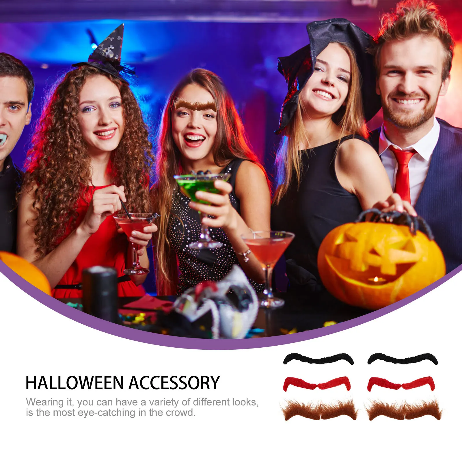 Faux sourcils colorés, fournitures créatives de bal, Costume Durable, mascarade de fête, accessoires de Cosplay d'halloween, peluches auto-adhésives