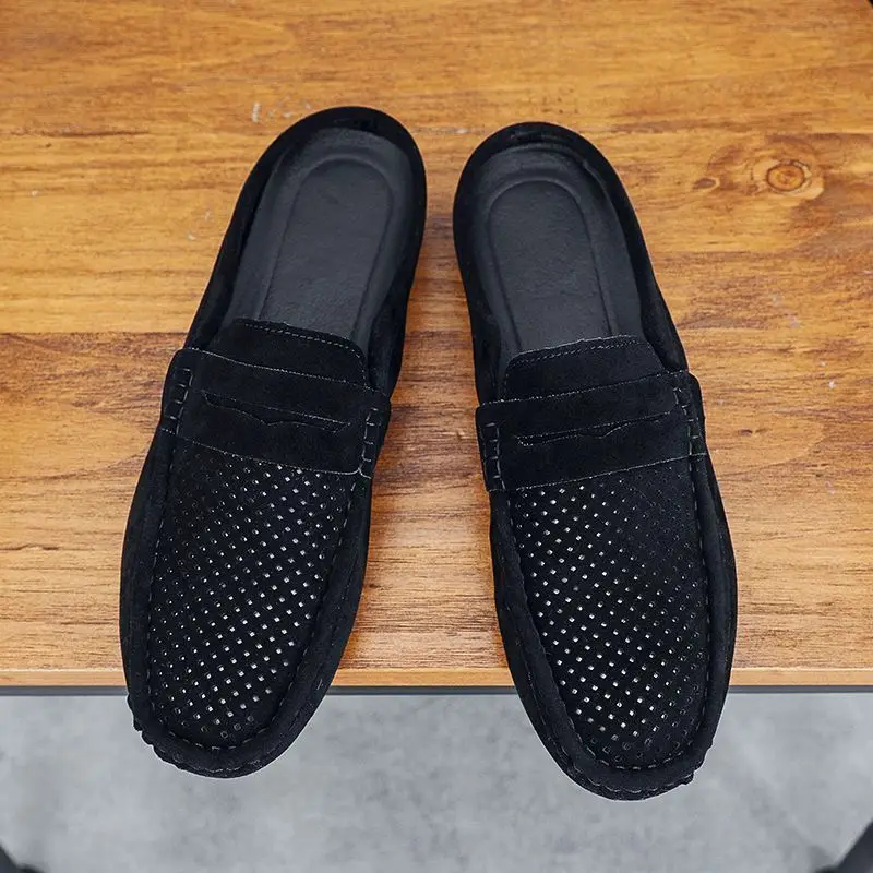 Men Fashion Half Toe Moccasins Backless Loafers Breathable Slip on Clogs Trendy Casual Driving Shoes Lazy Shoes