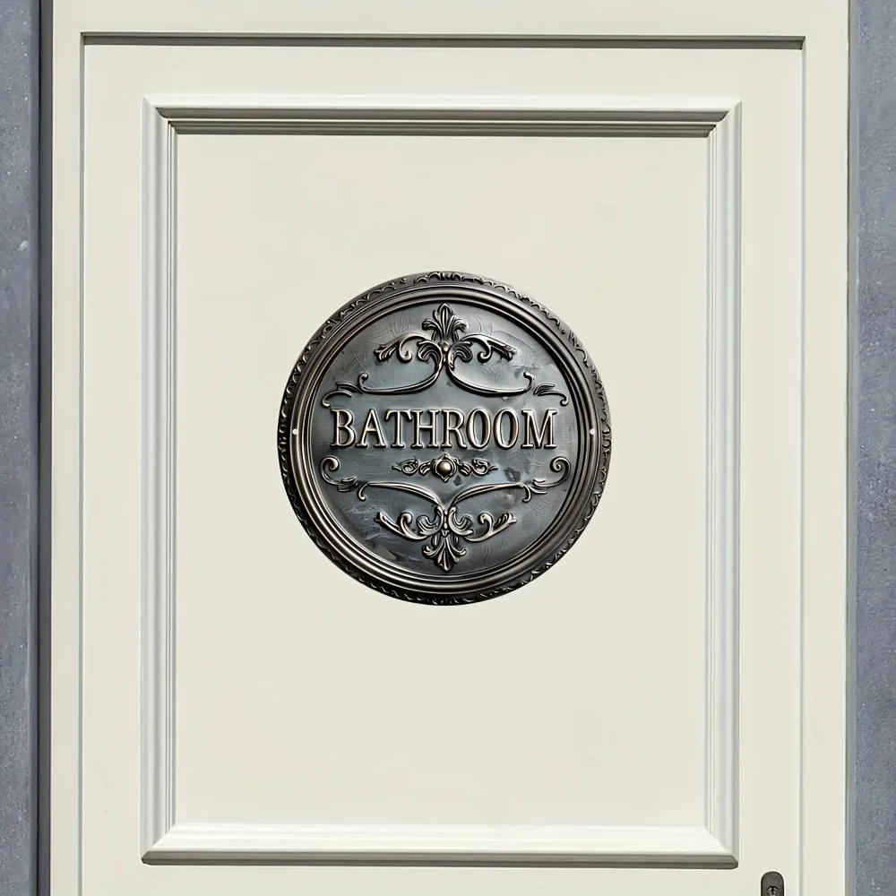 Vintage Style Bathroom Decorative Sign, 1 pc 2D Round Metal Plaque Classic Wall Hanging Design Multi-purpose Decoration for Door