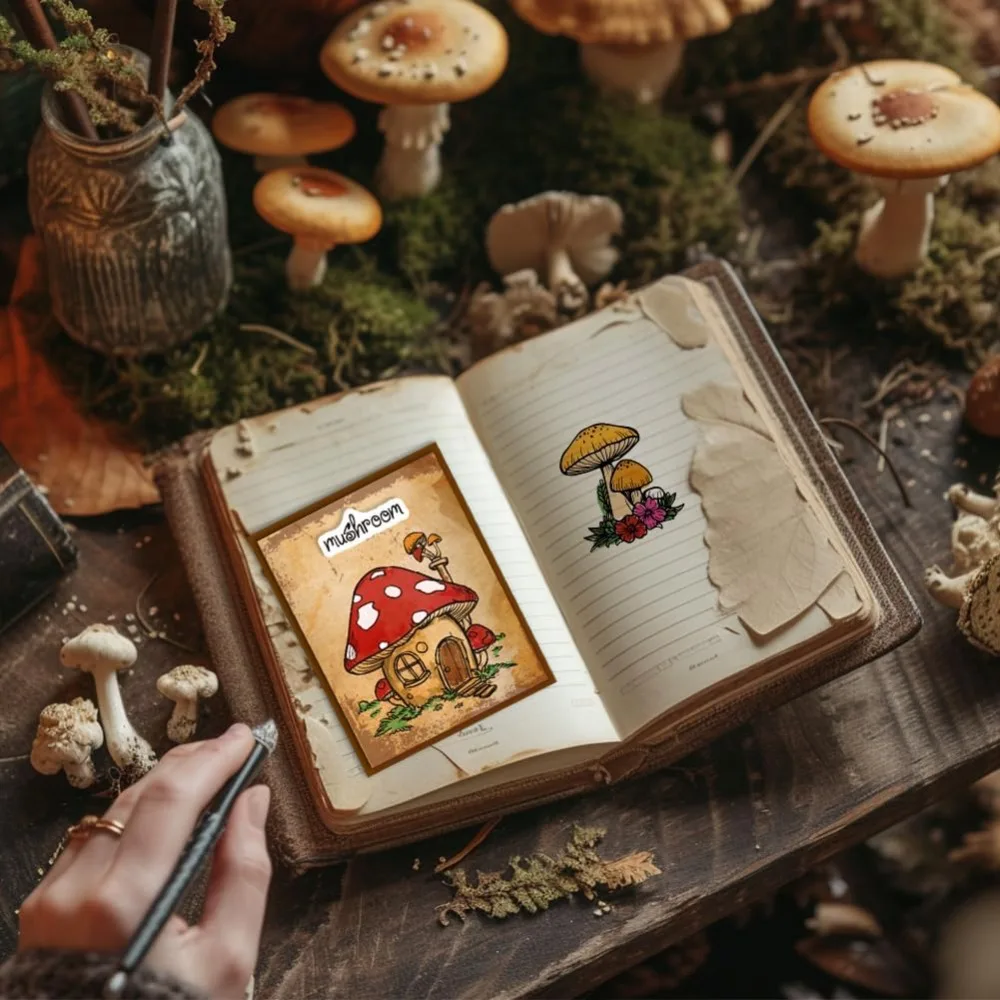 1Sheet Mushroom Clear Stamp for Card Making Mushroom House Silicone Clear Stamp Crystal Bottle Mushrooms Transparent Seal Stamp