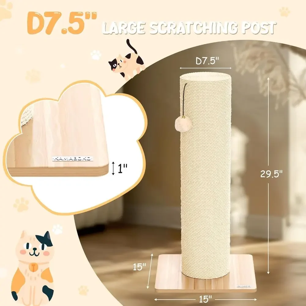 Ultra-Large 29.5 Diameter Sisal Cat Scratch Post, Tall Scratcher for Indoor Cats, Protects Furniture, Beige, 2-Pack