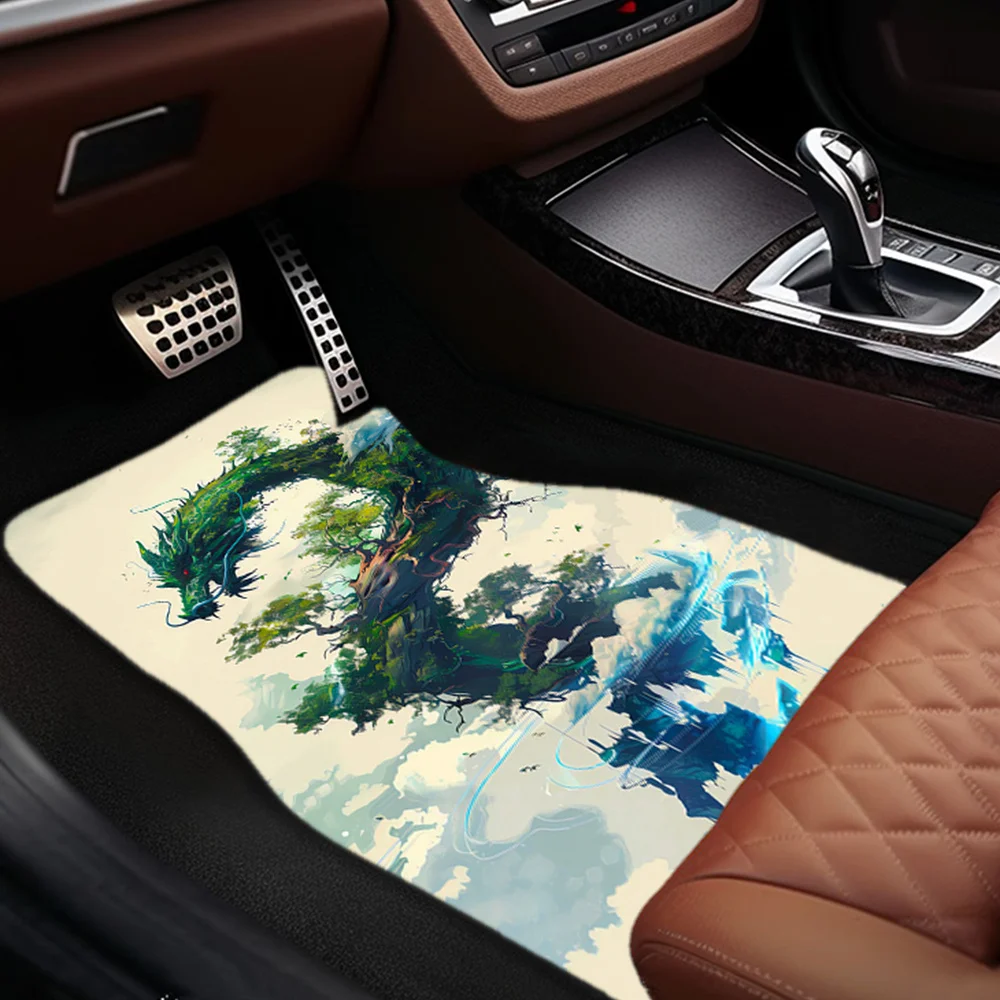 1pc/2pcs/4pcs Evergreen Visual Arts Dragon Pattern Fashion Art Car Mats, Universal For All Seasons, Comfortable And Durable, Sui