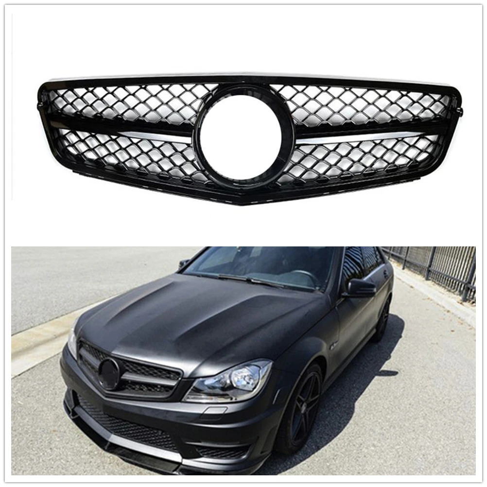 AMG Style Grill Front Grille For Mercedes Benz W204 C Class 2008-2014 C180 C200 C250 C300 C43 Black Upper Bumper Hood Mesh Grid 