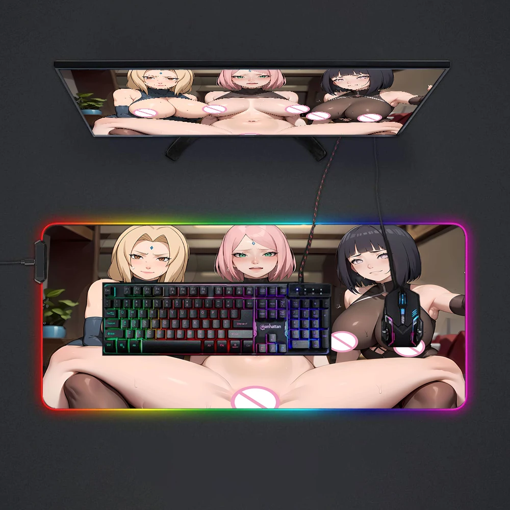 Naked Girls Boobs Mouse Pad RGB LED Uncensored Hentai Nsfw Chest Mousepad Adult Play Mats Sex Large Mausepad Gaming Anime Light