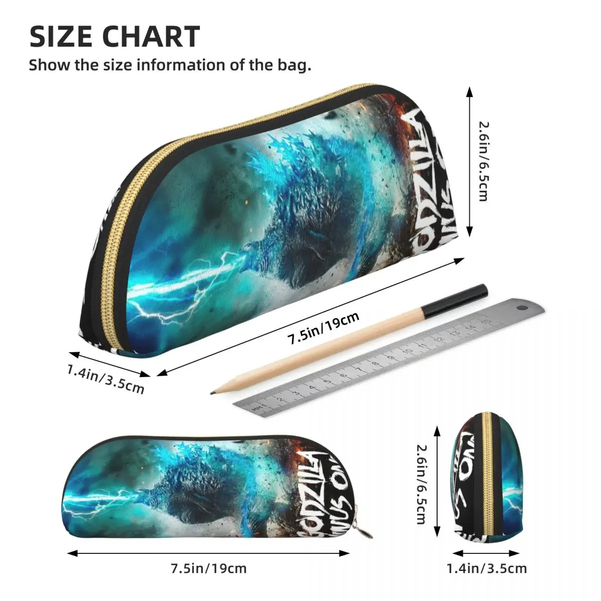 Godzillaed Minus One Half Face Movie Poster Monster King Pencil Cases Pen Holder Large Capacity Pen Box Pencil Bag for Boys Girl view 2